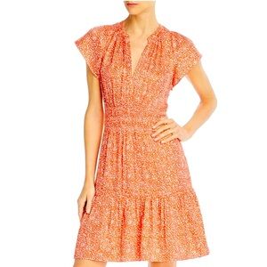 Rebecca Taylor Red Smocked V-Neck Mini Dress Size 8